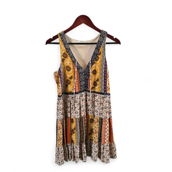 Maurices Boho Patchwork Sleeveless Tiered Dress Medium Festival Summer Rayon Med - Picture 1 of 4